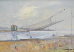 Retone da pesca fiume Otto Valori pittura romantica macchiaiolo paesaggio fluviale natura pesca