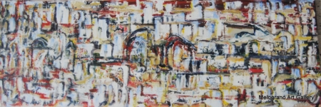 Kasbah di Paola Caporilli, paesaggio astratto dai toni chiari e mediterranei che richiama l’atmosfera delle città del Sud.