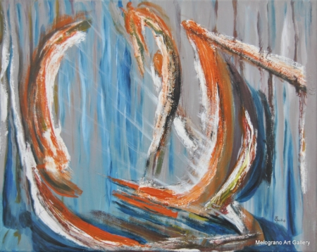 Sole di Paola Caporilli, segni arancio e luce che evocano l’astro solare.