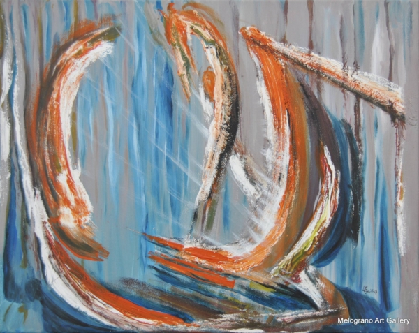 Sole di Paola Caporilli, segni arancio e luce che evocano l’astro solare.