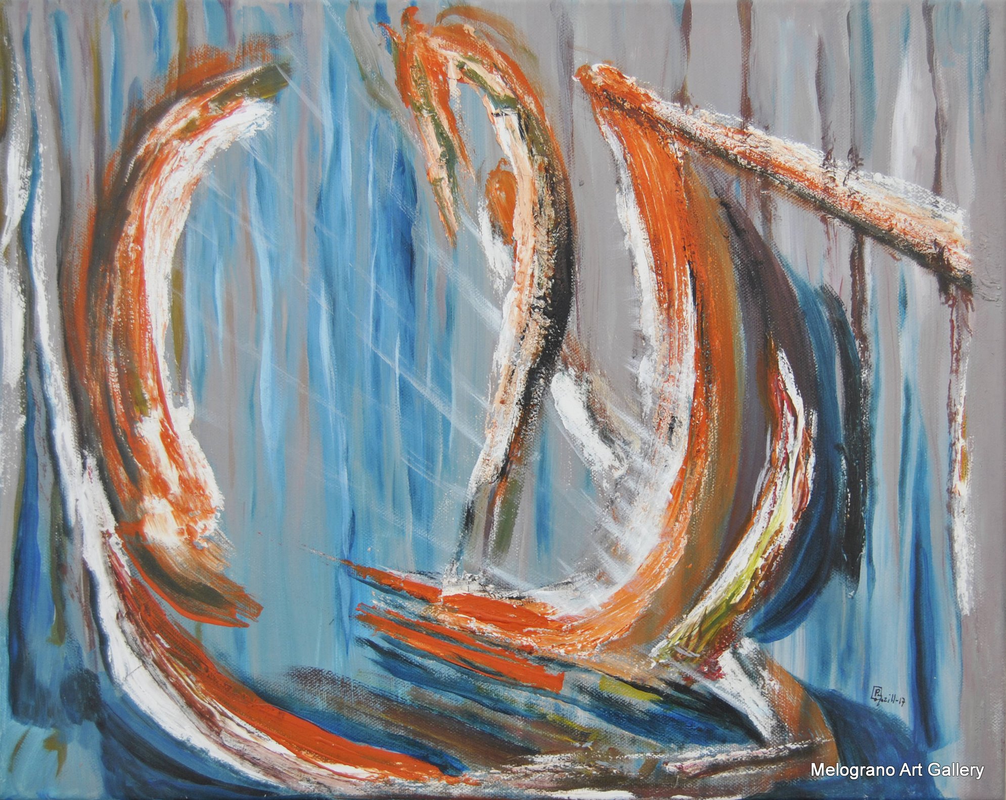 Sole di Paola Caporilli, segni arancio e luce che evocano l’astro solare.