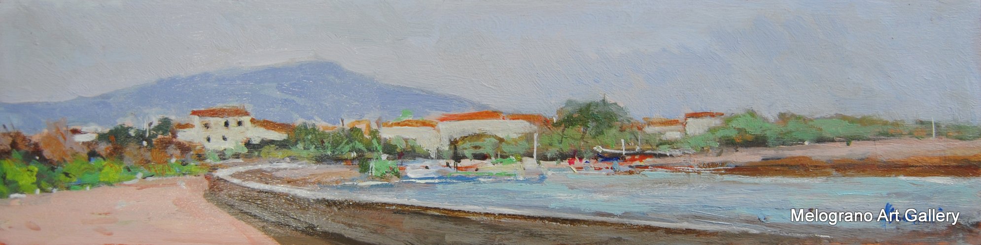 Dipinto del lungomare di Livorno di Paolo Paolini, veduta marina poetica.