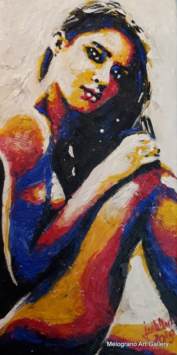 Ritratto femminile di Sante Muro, olio materico con chiaroscuri e profondità