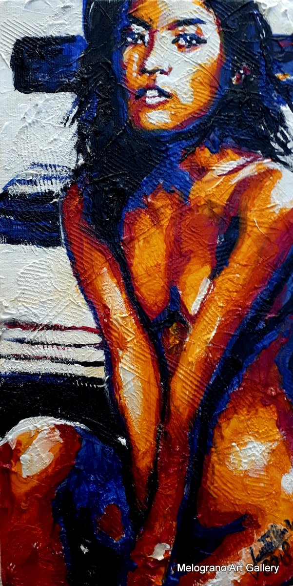 Ritratto femminile di Sante Muro, olio materico con chiaroscuri e profondità