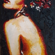 Ritratto femminile di Sante Muro, olio materico con chiaroscuri e profondità