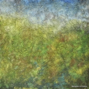 Astratto di Serafino Magazzini in tonalità terrose e verdi, con campi cromatici materici ispirati al paesaggio.