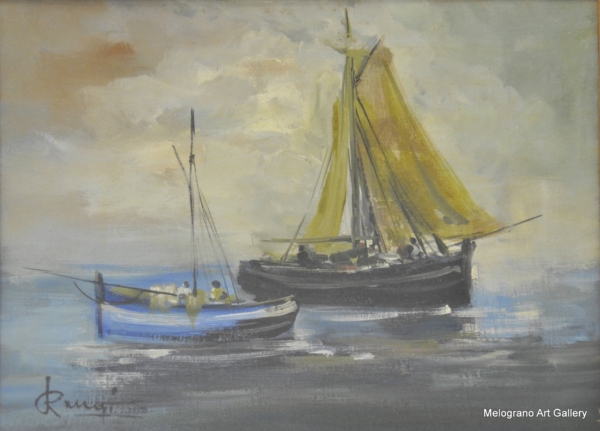 Sergio Raugi Pittore Livornese. Barche con cielo plumbeo