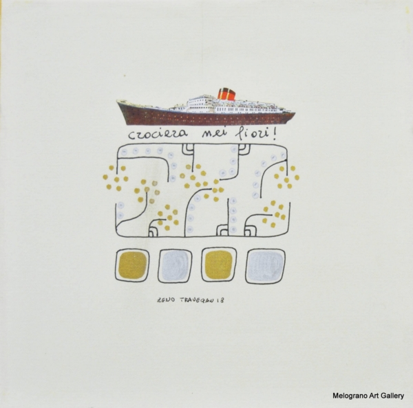 nave da crociera su mare di linee morbide con fiorellini stilizzati titolo crociera dei fiori