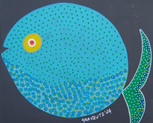 Quadro di Gravante Zeno Travegan: un pesce mandala allegro in stile colorato e gioioso