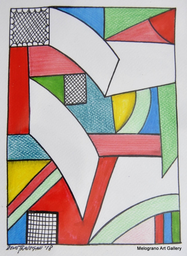 Disegno astratto geometrico Gravante La Casa dell'Amore linee nette colori primari composizione cubista