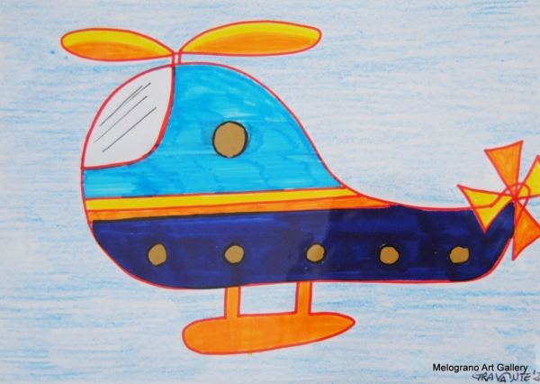 elicottero colorato disegnato in stile bambino, dolce e vivace