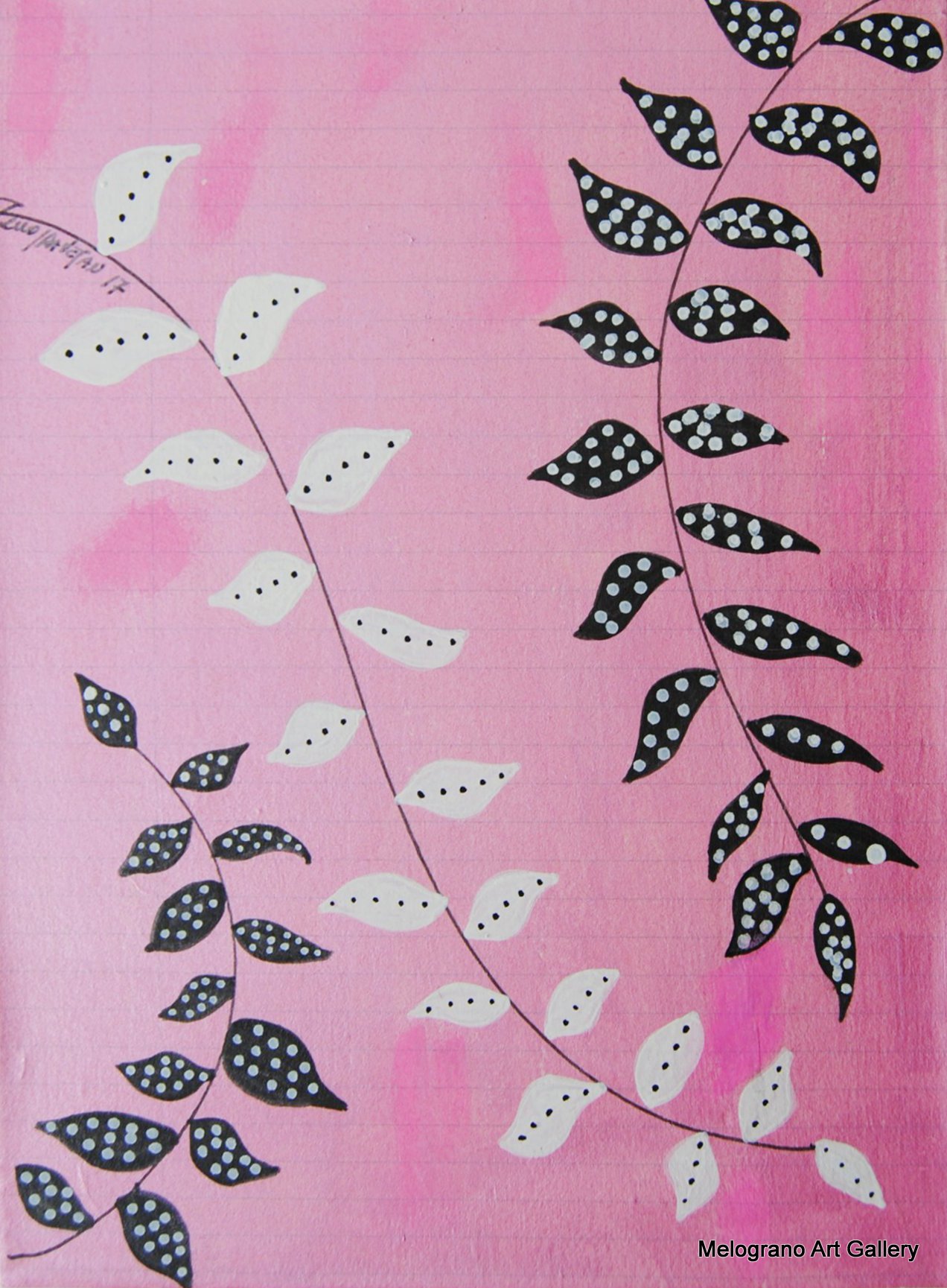 fronde di foglie delicate su tela rosa