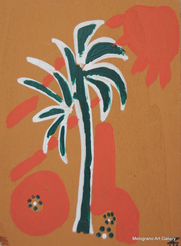 palma pop trafitta stilizzata con colori vivaci titolo la palma trafitta davanti ai miei occhi