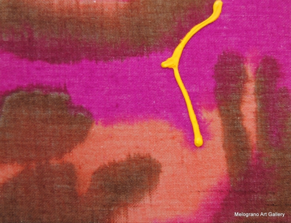 Quadro astratto Gravante rosso porpora giallo puro lampo di luce emozionale su tela