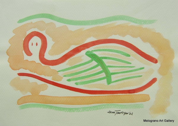 sirena pop con linee rosse e verdi minimaliste