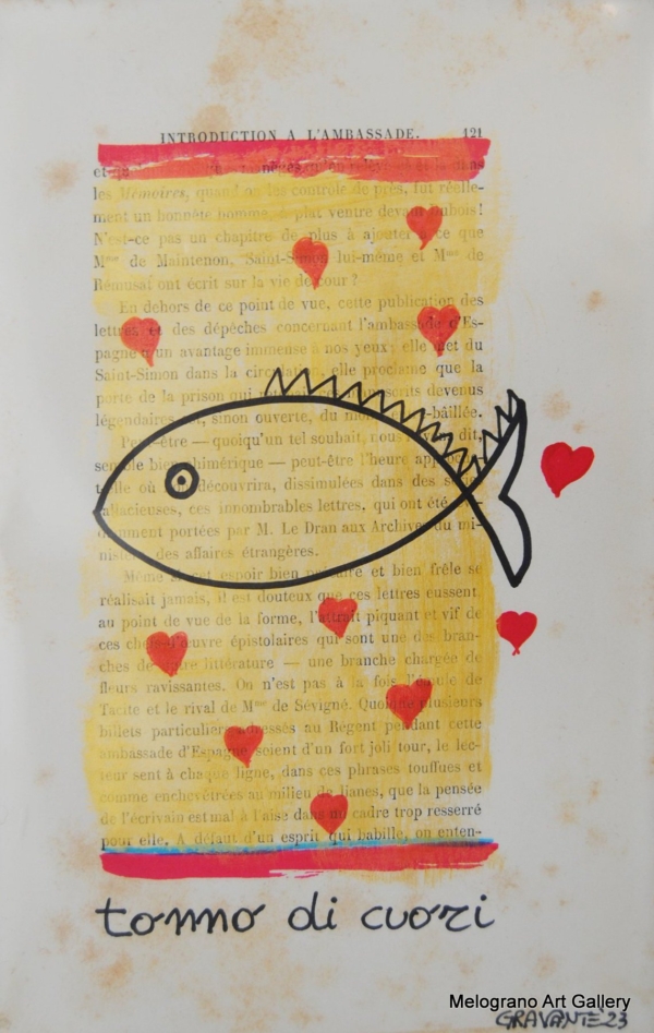 tonno stilizzato con cuori e scritta Tonno di Cuori