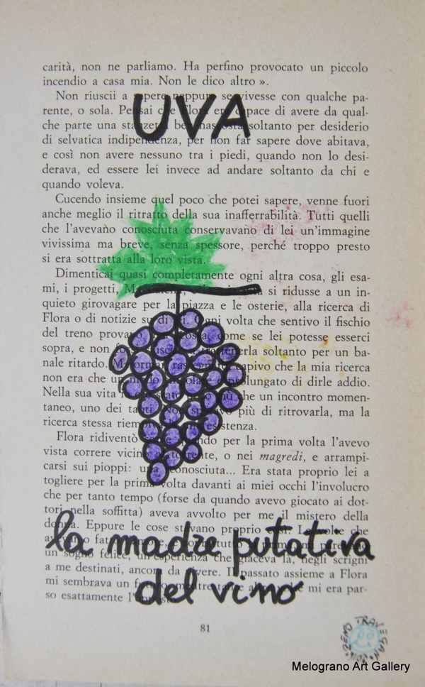 grappolo d’uva su pagina di libro con scritta uva la madre putativa del vino