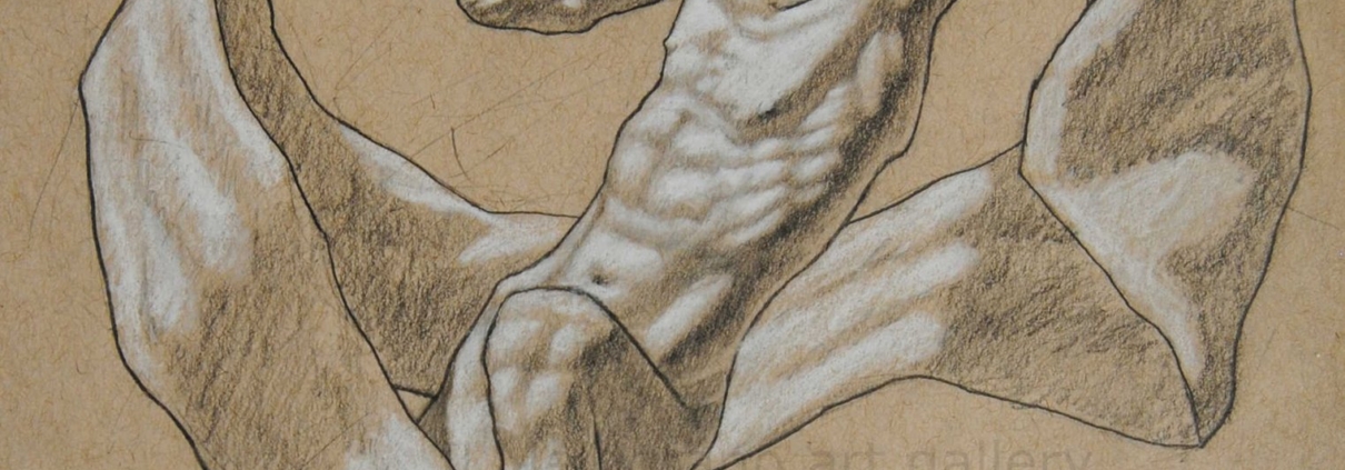 Daniel Williams – disegno espressionista su carta scura con chimere e creature immaginarie