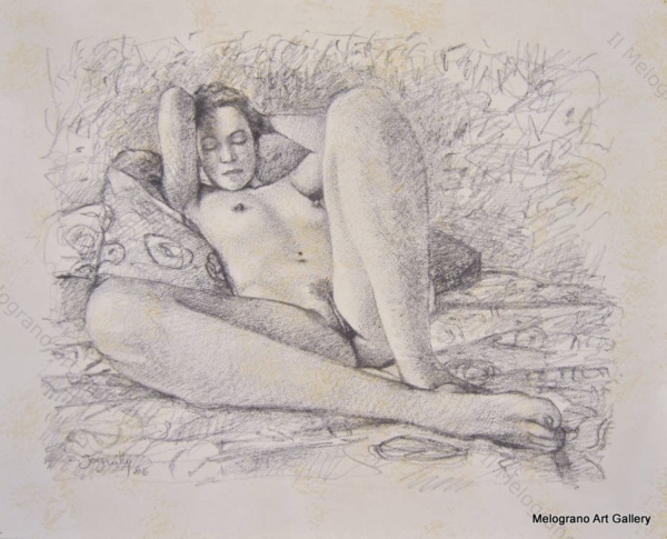 Opera di Didier Goguilly, pittura figurativa contemporanea, tema sonno e illusione, luce e colore dialogano con silenzio e assenza