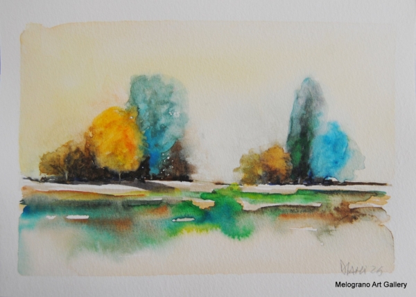 Acquerello di Donatella Lami – piccolo paesaggio evocato e sognante