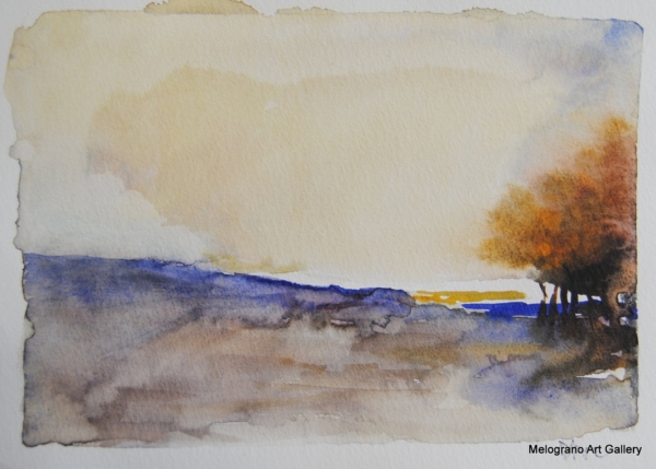 Acquerello di Donatella Lami – piccolo paesaggio evocato e sognante