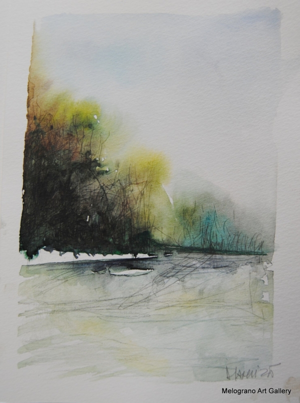 Acquerello di Donatella Lami – piccolo paesaggio evocato e sognante