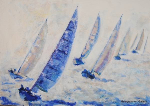Vele in corsa nel dipinto di Donatella Lami