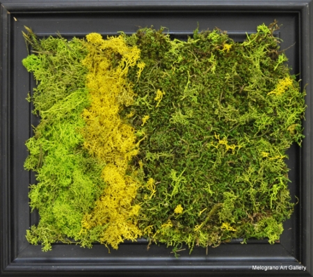 Passione Verde, opera materica di Fabio Brambilla con muschio stabilizzato in diversi toni di verde