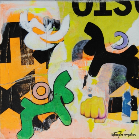 Segni Arcaici, opera pop con acrilico e collage di Fabrizio Giorgi