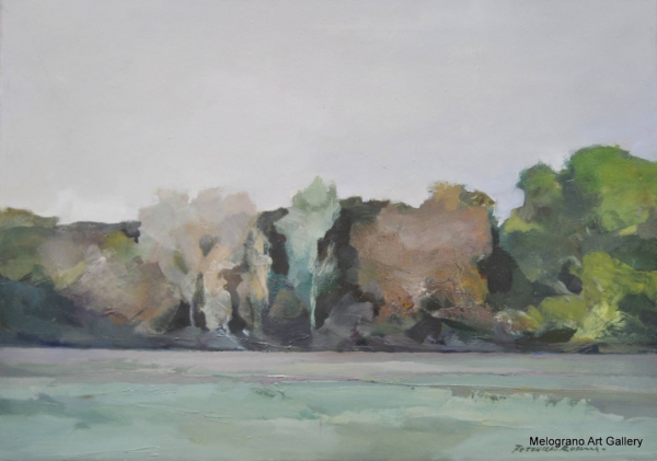 Opera di Ferruccio Rosini, paesaggio evocativo a pennellate rapide, pittura impressionista contemporanea