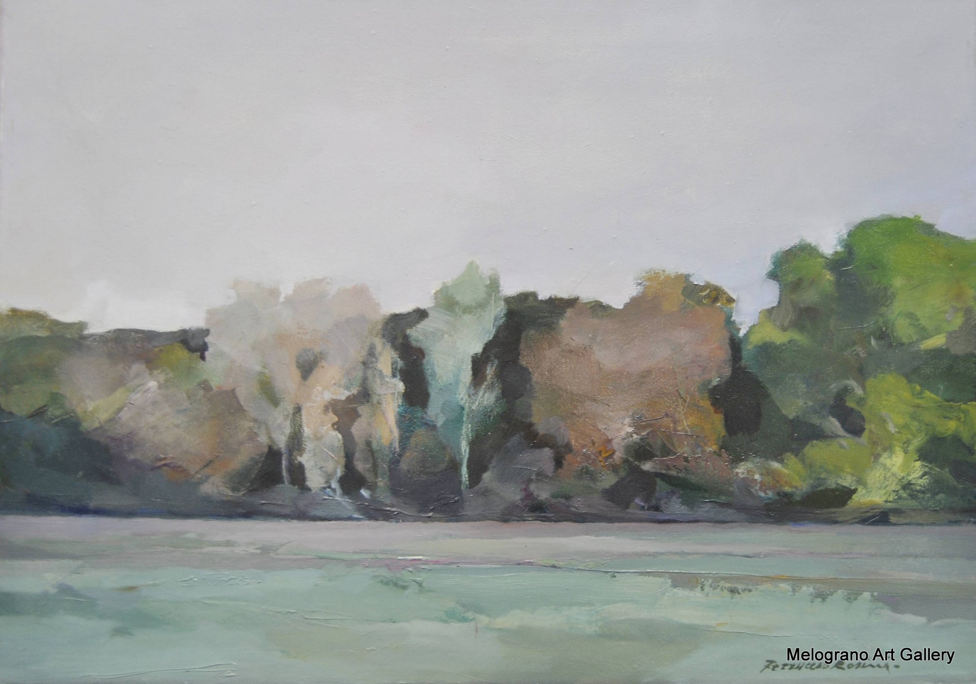Opera di Ferruccio Rosini, paesaggio evocativo a pennellate rapide, pittura impressionista contemporanea