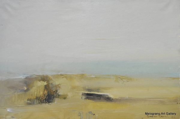 Paesaggio dipinto di Ferruccio Rosini, composizione tono su tono, pittura atmosferica