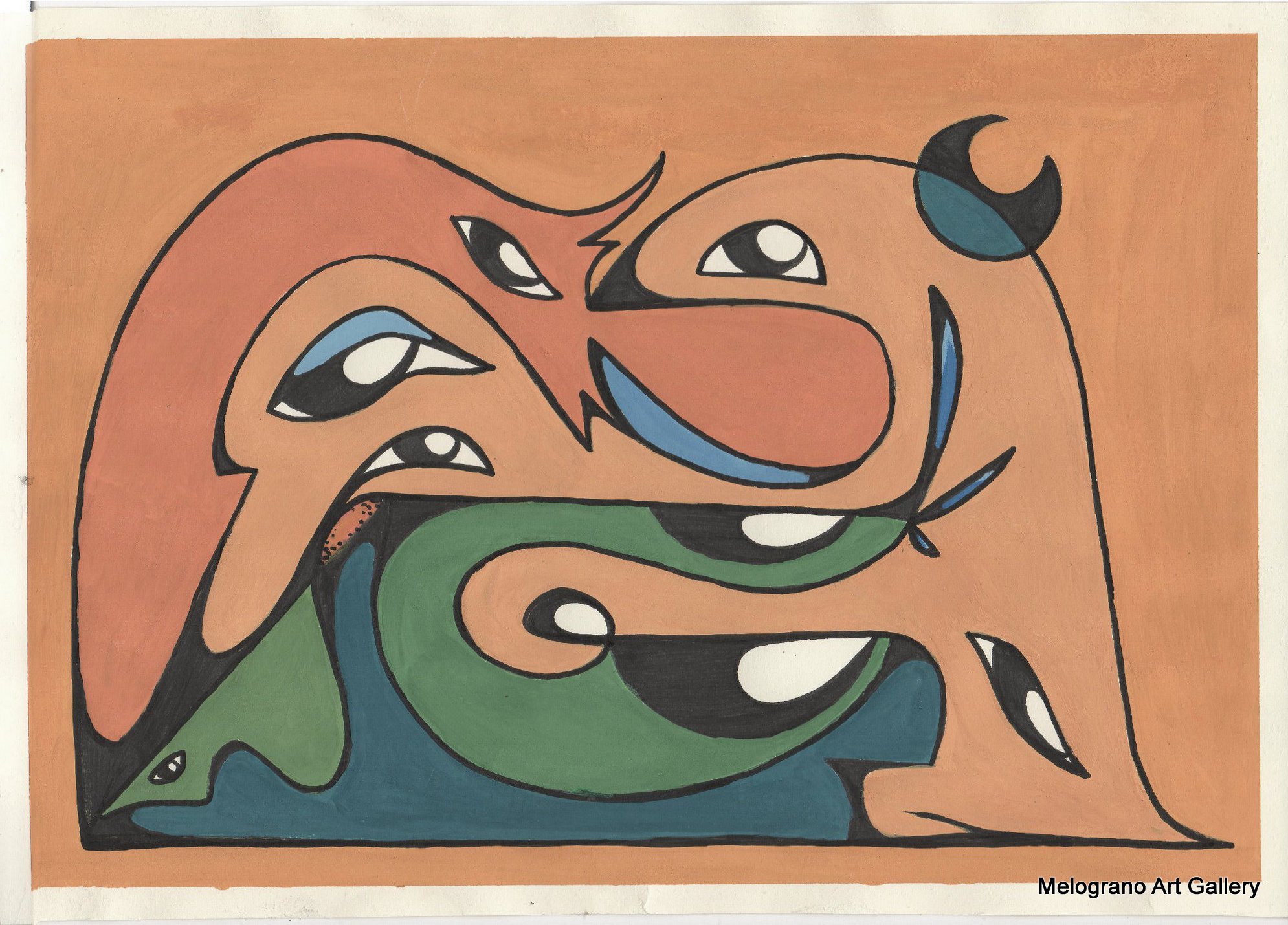 Opera astratta di Giovanni Della Nera, inchiostro e tecniche miste, forme fluide e simboliche ispirate a onde ed energia