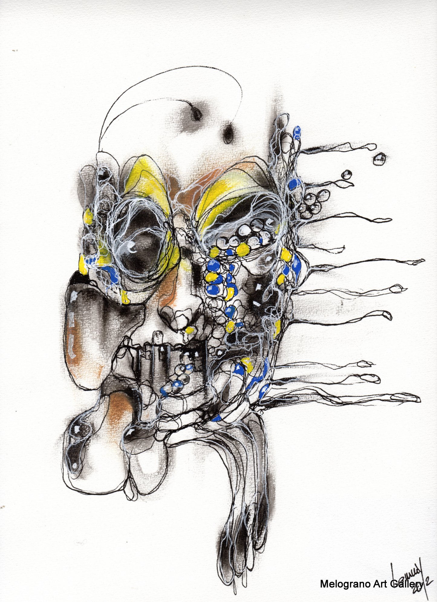 Opera di Lemmy Gonthier, volto umano deformato e sguardo intenso, pittura figurativa espressiva contemporanea