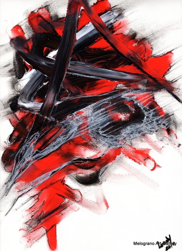 Opera di Lemmy Gonthier, volto umano deformato e sguardo intenso, pittura figurativa espressiva contemporanea