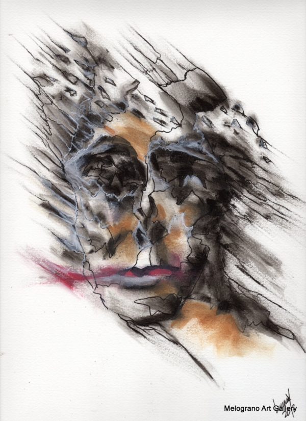 Opera di Lemmy Gonthier, volto umano deformato e sguardo intenso, pittura figurativa espressiva contemporanea