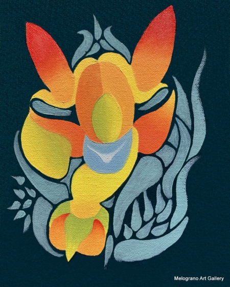 Opera astratta di Giovanni Della Nera, inchiostro e tecniche miste, forme fluide e simboliche ispirate a onde ed energia