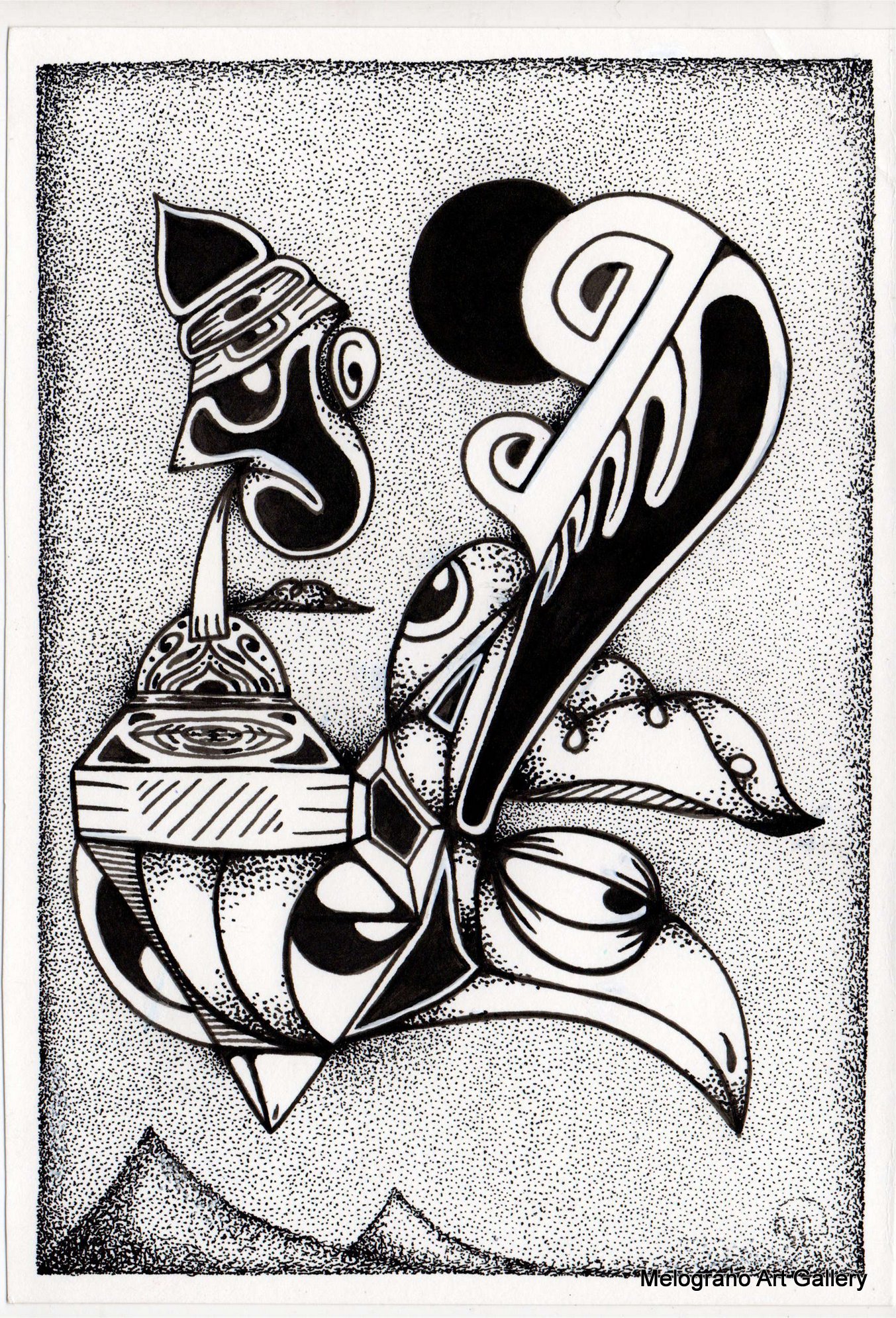 Opera astratta di Giovanni Della Nera, inchiostro e tecniche miste, forme fluide e simboliche ispirate a onde ed energia