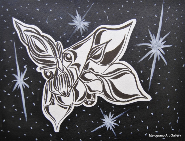 Opera astratta di Giovanni Della Nera, inchiostro e tecniche miste, forme fluide e simboliche ispirate a onde ed energia