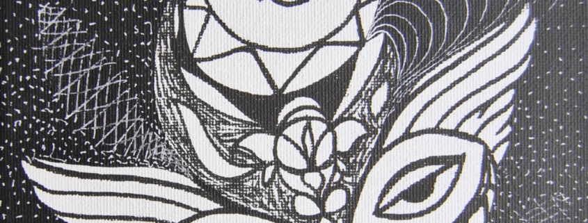 Opera astratta di Giovanni Della Nera, inchiostro e tecniche miste, forme fluide e simboliche ispirate a onde ed energia