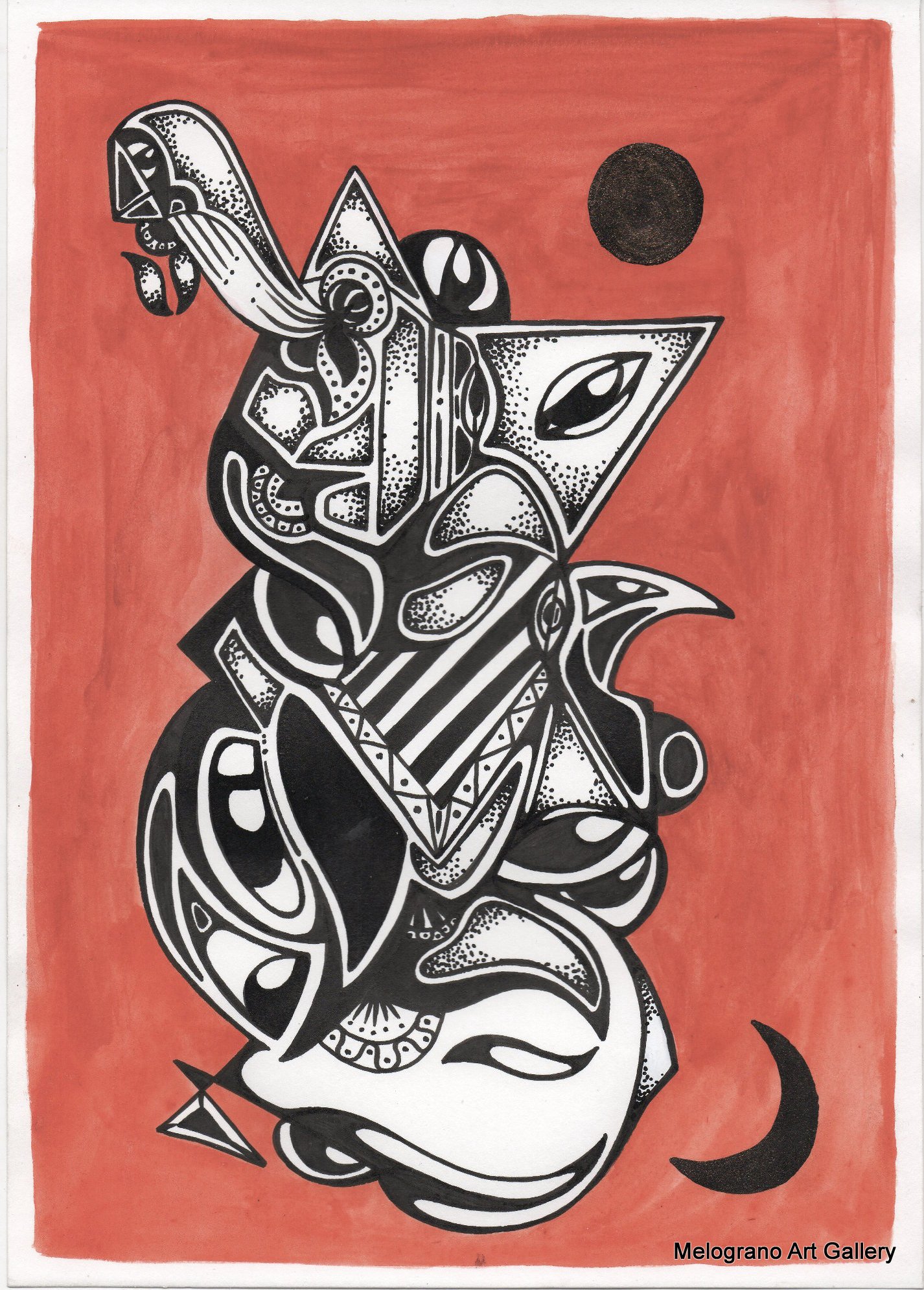 Opera astratta di Giovanni Della Nera, inchiostro e tecniche miste, forme fluide e simboliche ispirate a onde ed energia