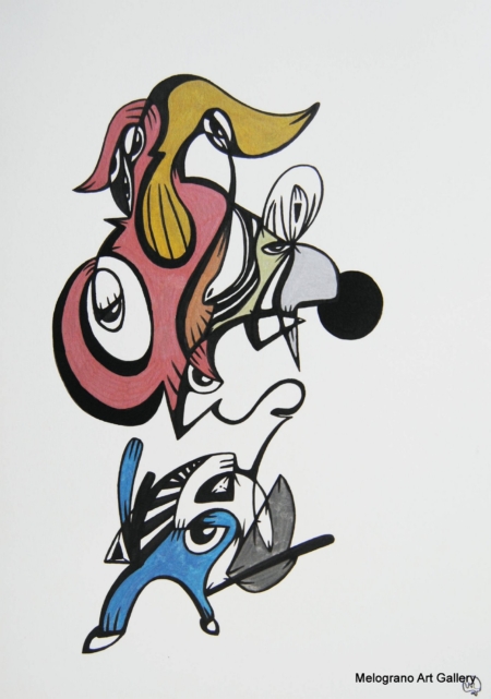 Opera astratta di Giovanni Della Nera, inchiostro e tecniche miste, forme fluide e simboliche ispirate a onde ed energia