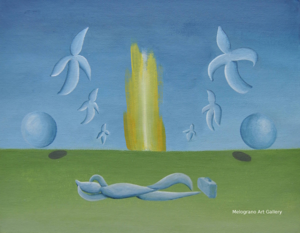 Opera astratta di Giovanni Della Nera, inchiostro e tecniche miste, forme fluide e simboliche ispirate a onde ed energia