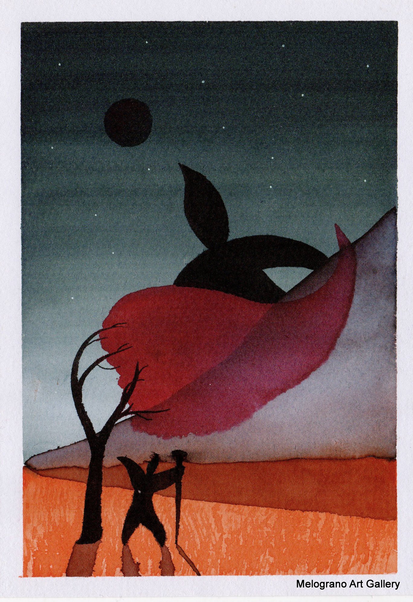 Opera astratta di Giovanni Della Nera, inchiostro e tecniche miste, forme fluide e simboliche ispirate a onde ed energia