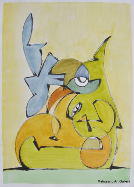 Opera astratta di Giovanni Della Nera, inchiostro e tecniche miste, forme fluide e simboliche ispirate a onde ed energia