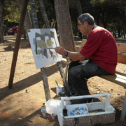 Giovanni-Petagna-Estemporanea-Rotonda-2015-2 Giovanni Petagna ritratto mentre dipinge alla Rotonda di Ardenza, Livorno