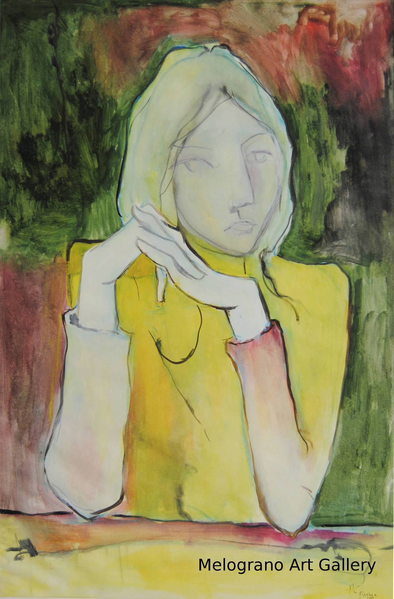Tempera su carta 70×50, figura femminile, opera d’arte contemporanea