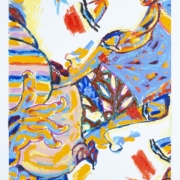 Opera orientale con corpi intrecciati, linee vorticose e dettagli ispirati alla tradizione giapponese