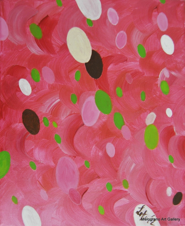 Quadro astratto di Maria Letizia Giorgetti, tonalità vivaci e gioia del colore.