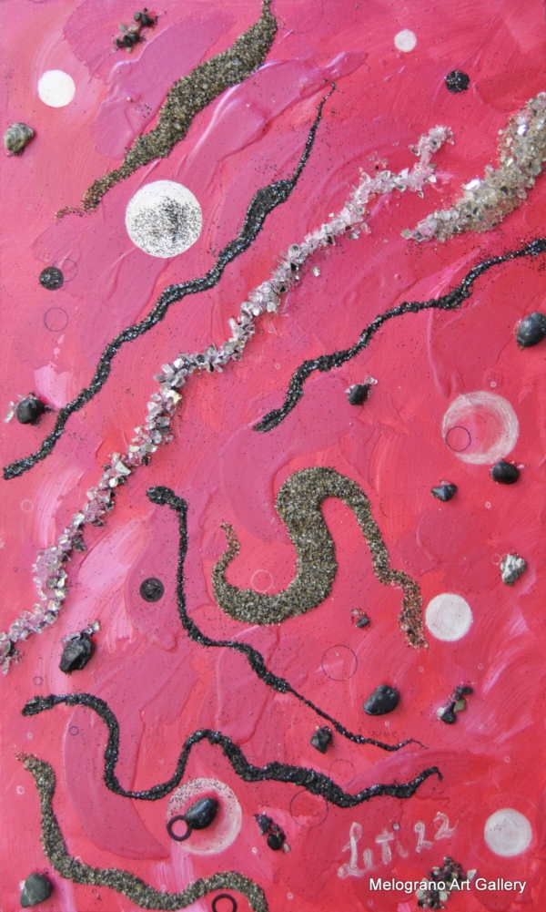 Quadro astratto di Maria Letizia Giorgetti, tonalità vivaci e gioia del colore.